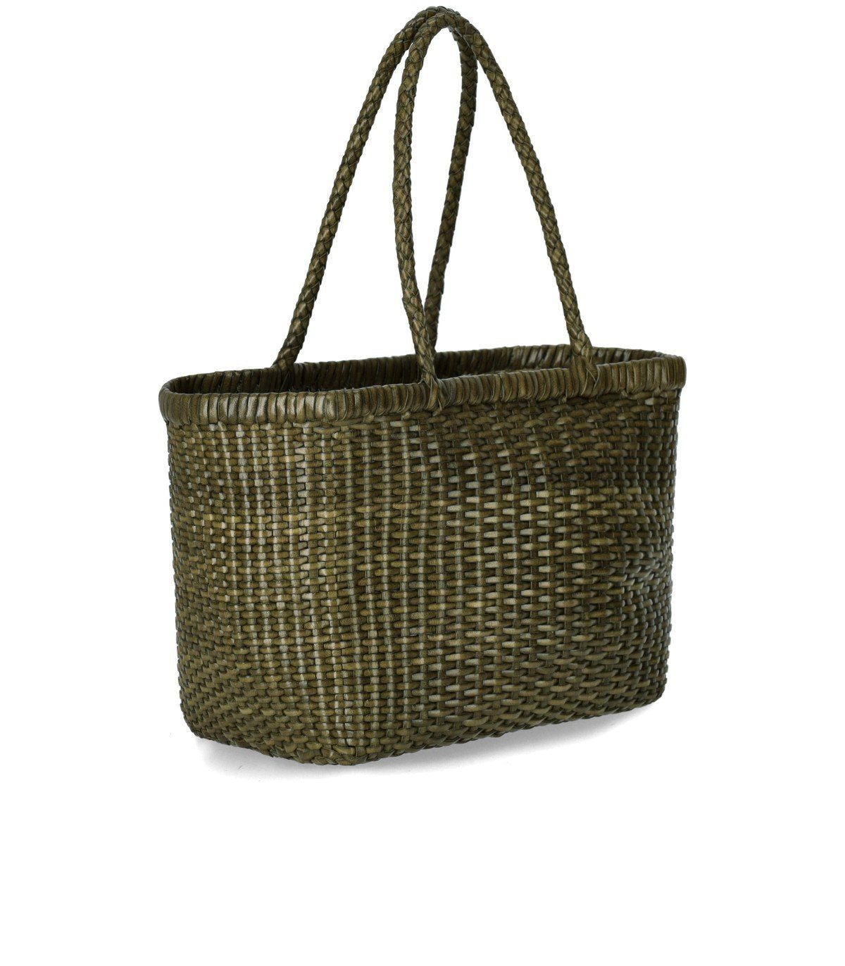 DRAGON DIFFUSION B.WEAVE SMALL KHAKI BASKET BAG