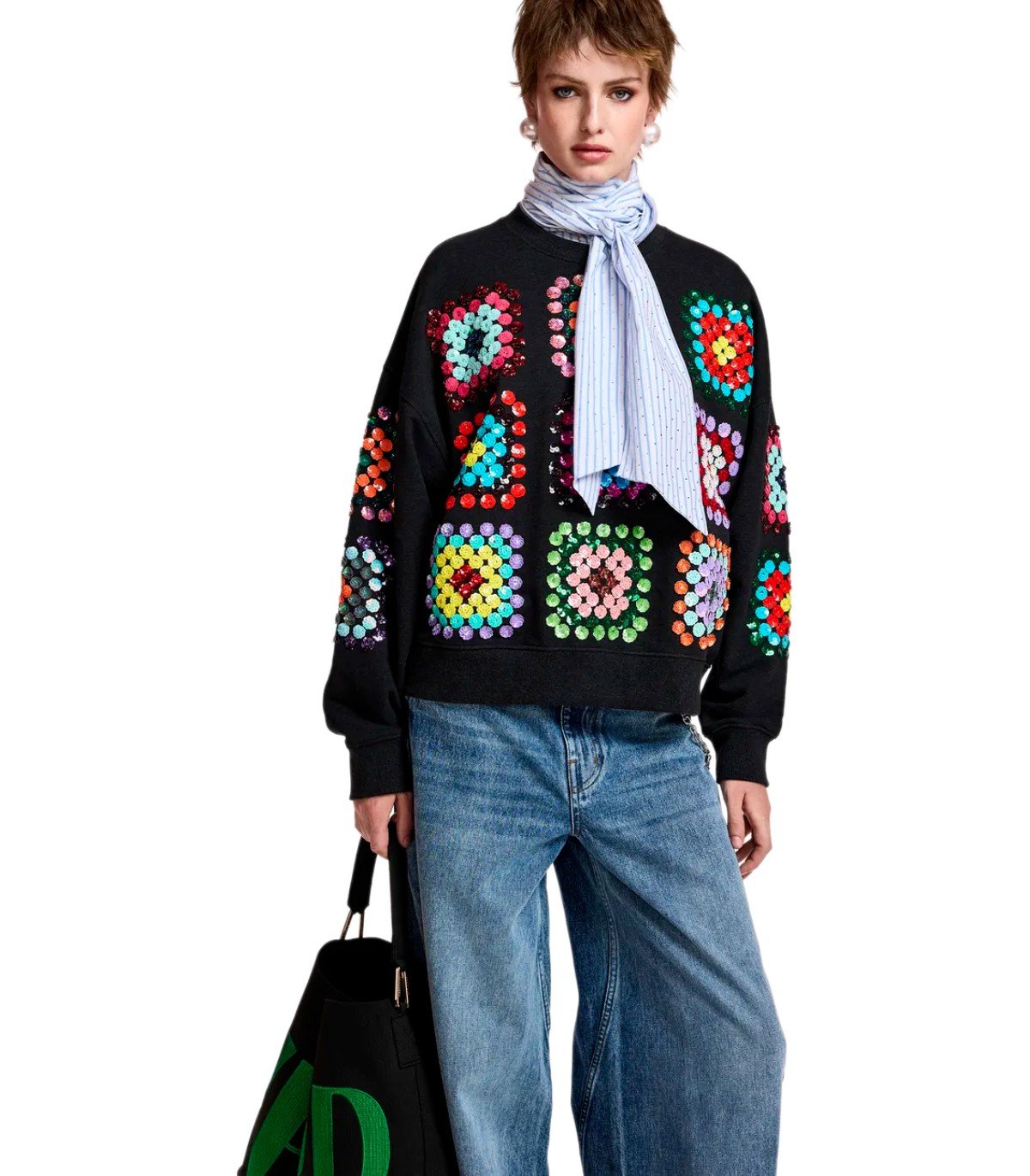 ESSENTIEL ANTWERP KARNAVAL SCHWARZES SWEATSHIRT