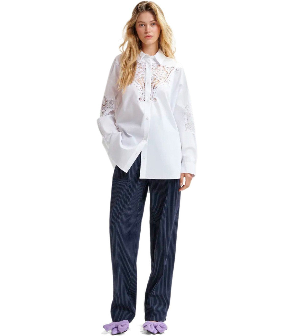 ESSENTIEL ANTWERP HERB BLUE PINSTRIPE TROUSERS