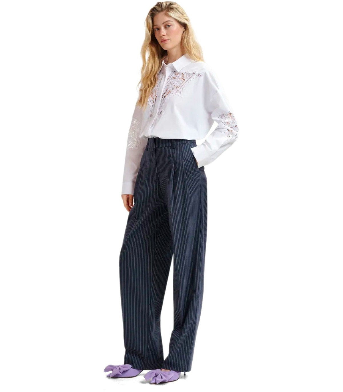 ESSENTIEL ANTWERP HERB BLUE PINSTRIPE TROUSERS