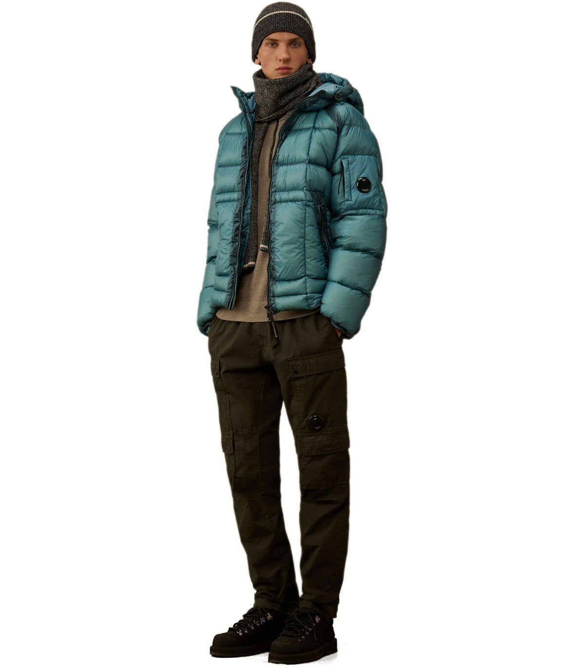 C.P. COMPANY D.D.-SHELL AEGEAN BLUE HOODED DOWN JACKET