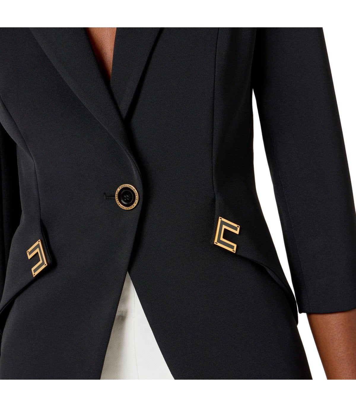 ELISABETTA FRANCHI BLACK SINGLE BREASTED BLAZER WITH LOGO