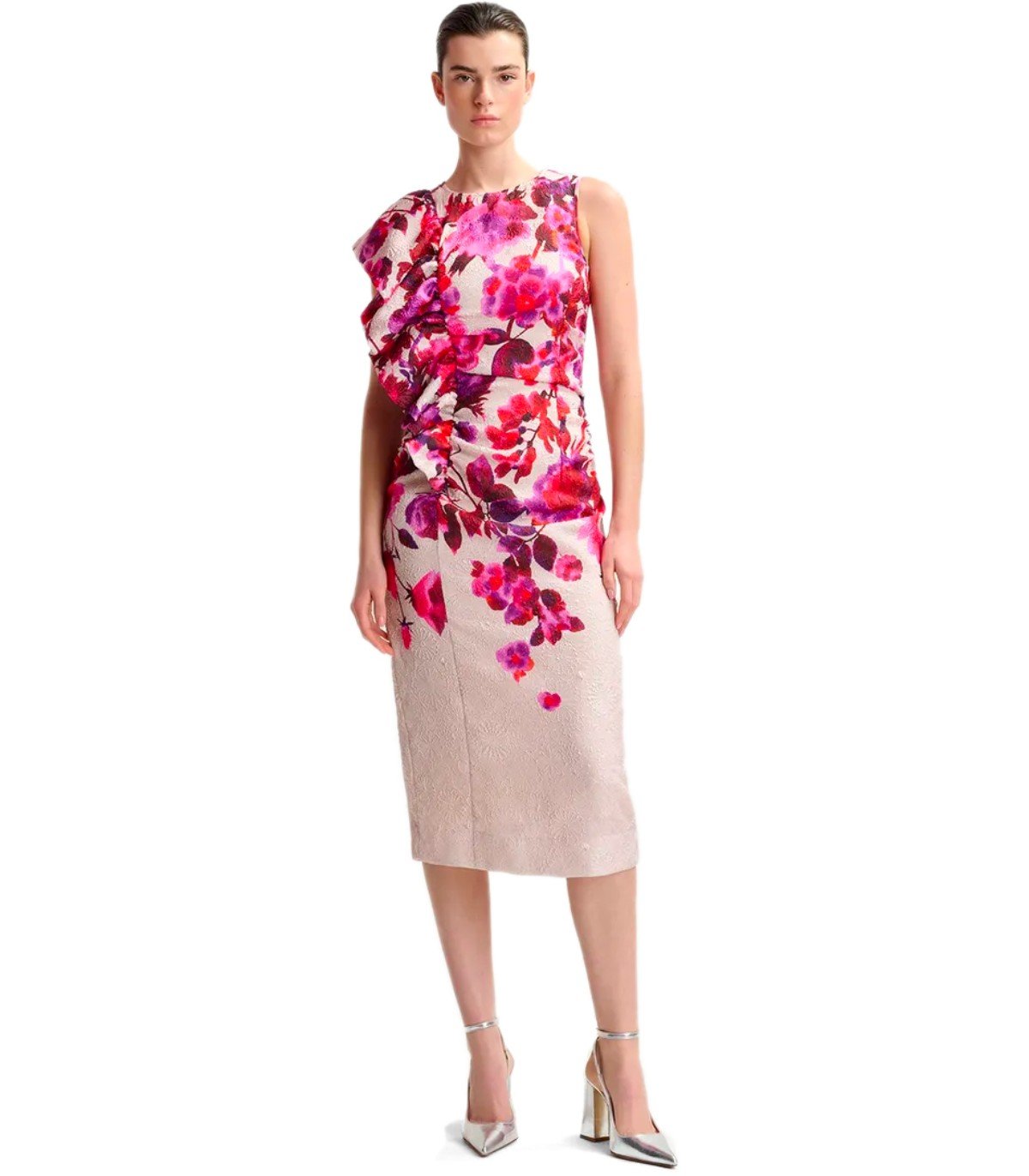 essentiel antwerp pink dress Essentiel Antwerp Dazzers Cape Midi Dress, Pink Haze, Women's, 4, Cocktail & Party Wedding Guest Dresses Midi Dresses