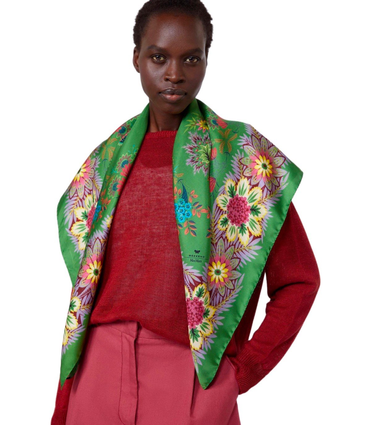 MAX MARA WEEKEND ONESTO GREEN FOULARD SCARF
