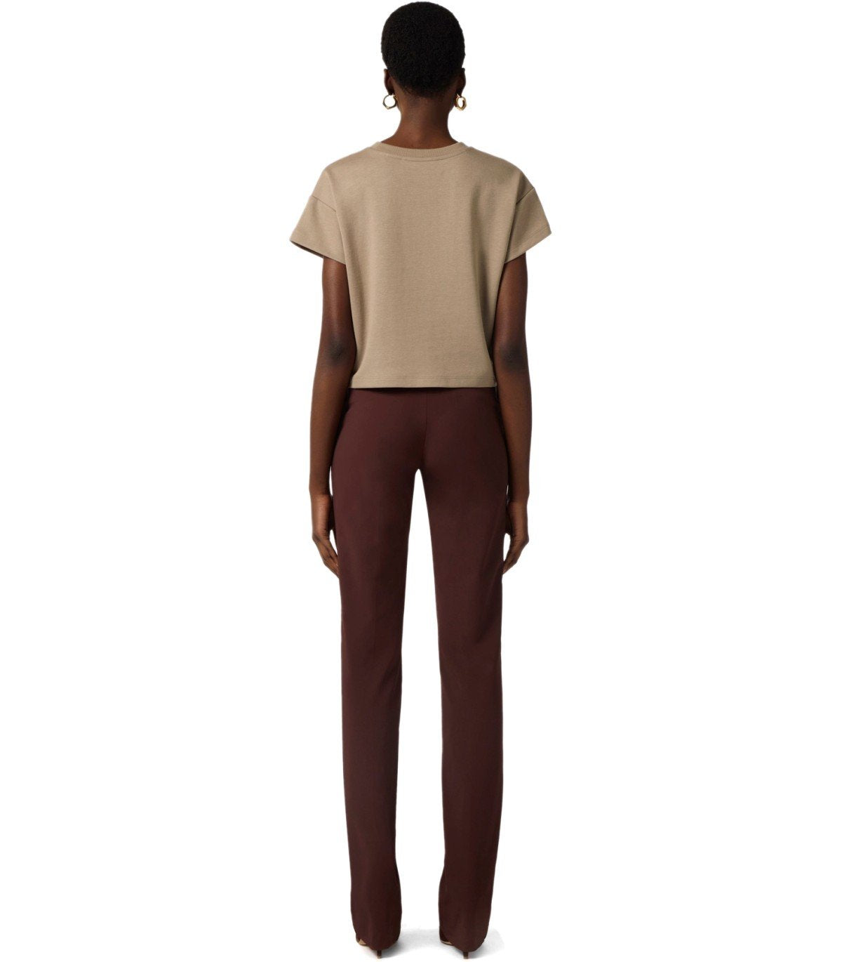 ELISABETTA FRANCHI BEIGE CROPPED T-SHIRT MIT LETTERING