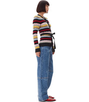 CARDIGAN A RIGHE CON CINTURA MULTICOLORE GANNI