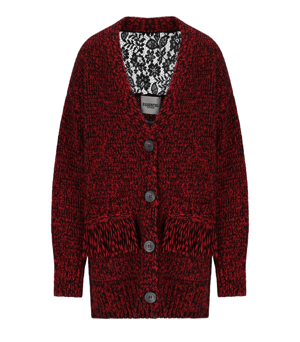 ESSENTIEL ANTWERP INLACE RED CARDIGAN