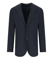 EMPORIO ARMANI NAVY BLUE RIBBED SINGLE-BREASTED HOODED JACKET