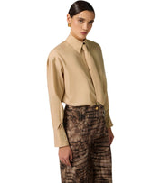 ELISABETTA FRANCHI CAMEL SHIRT WITH TIE