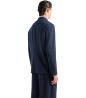 EMPORIO ARMANI NAVY BLUE PINSTRIPE JACKET WITH MANDARIN COLLAR