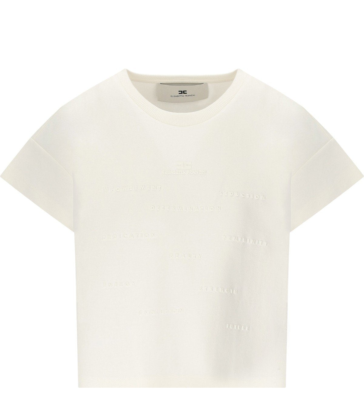 ELISABETTA FRANCHI WHITE CROPPED T-SHIRT WITH LETTERING