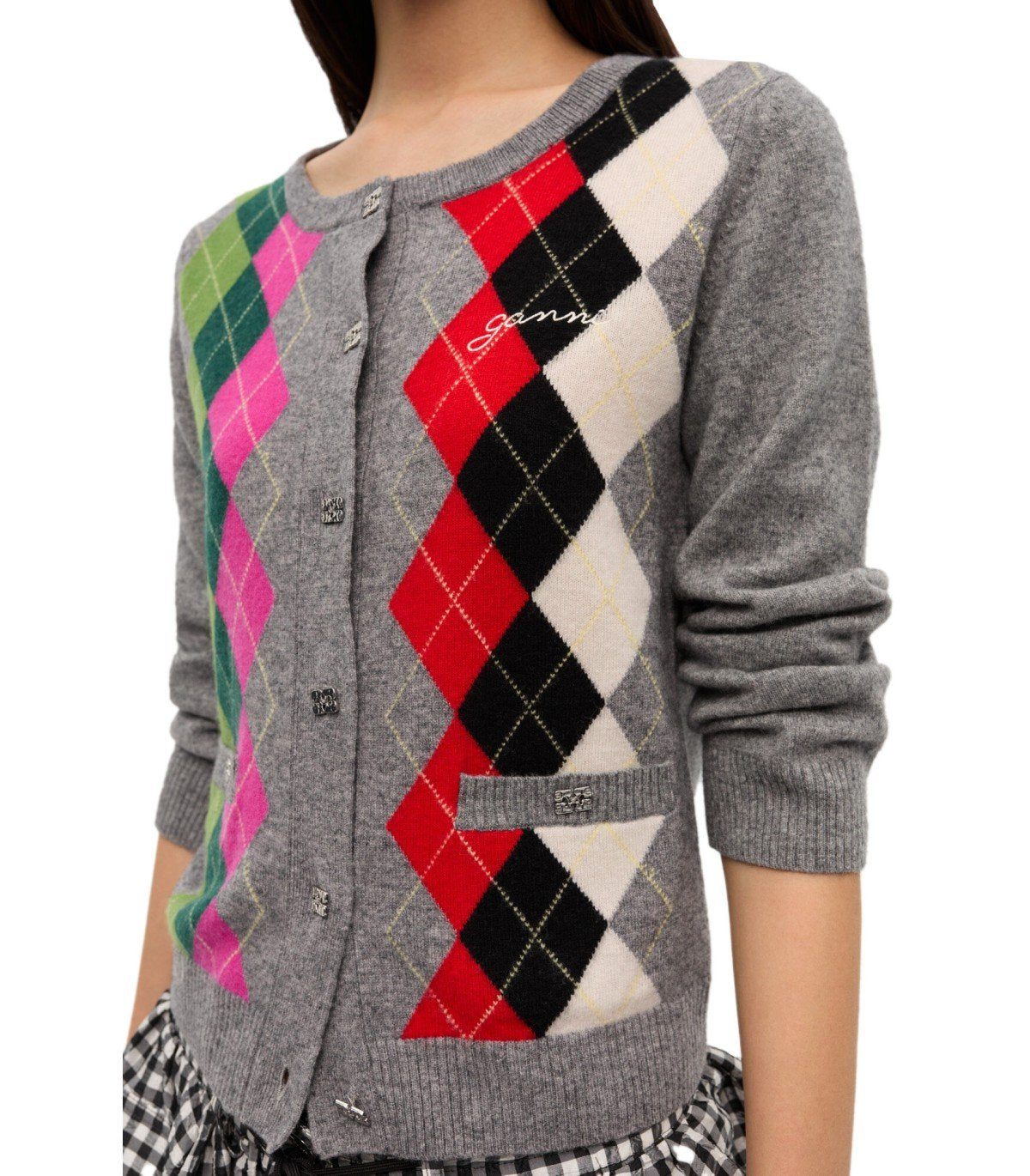 GANNI GREY DIAMOND CARDIGAN