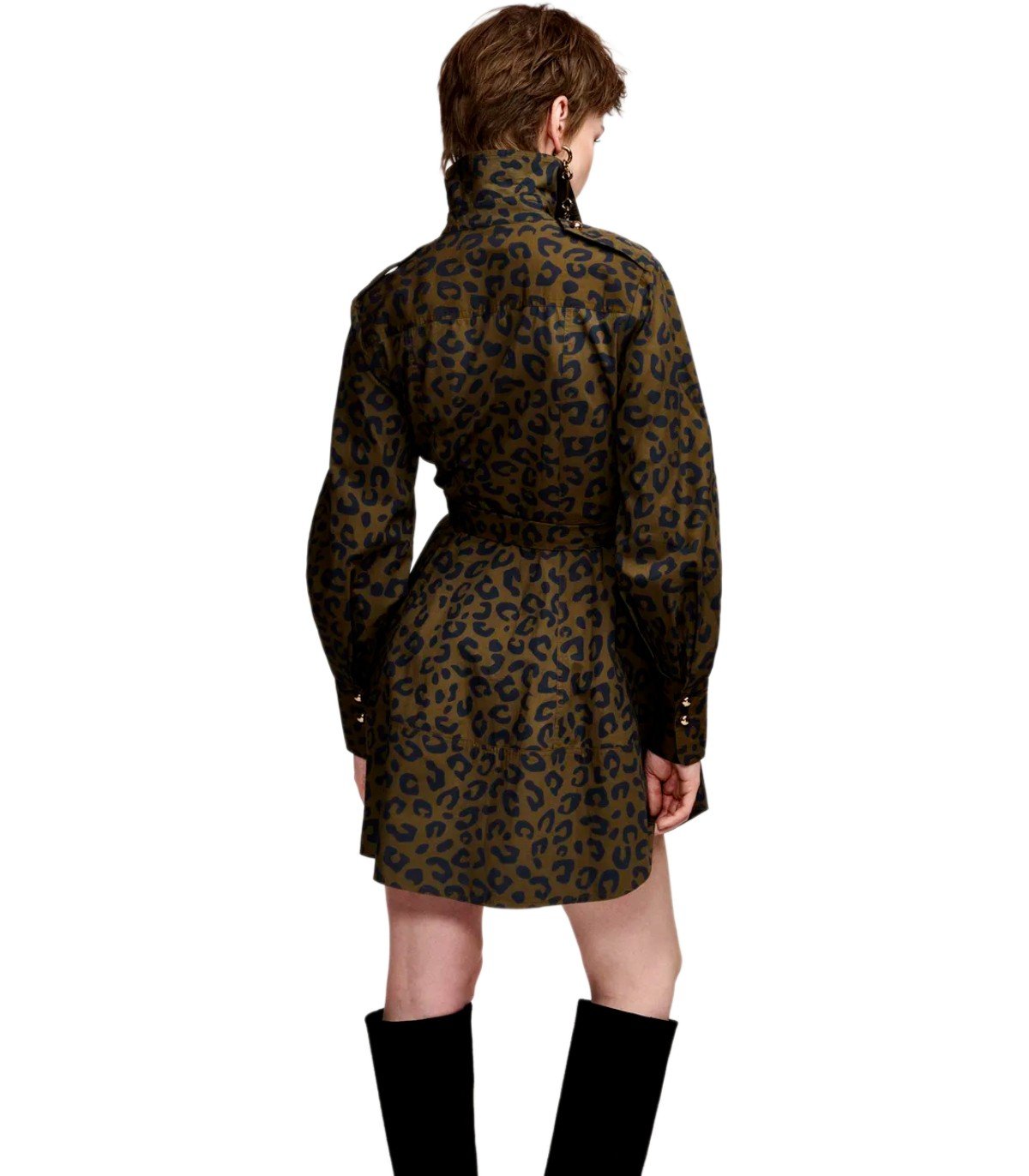 ESSENTIEL ANTWERP SCHWARZ KAKI ANIMAL-PRINT KETO KLEID