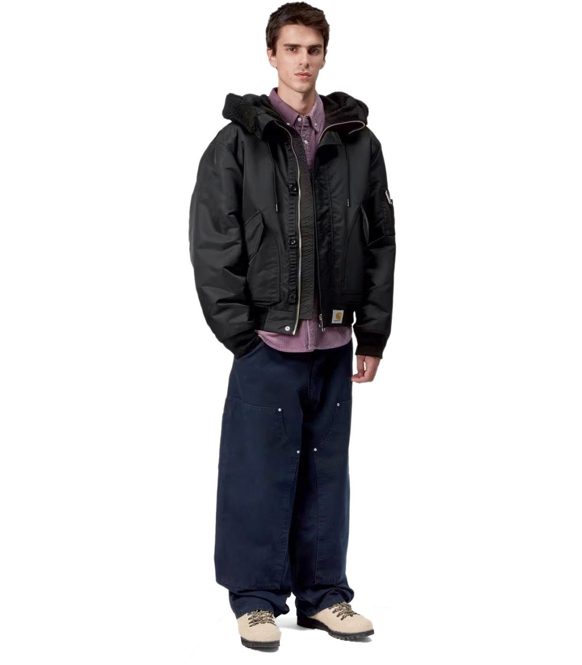 CARHARTT WIP OLTERO BLACK HOODED BOMBER JACKET