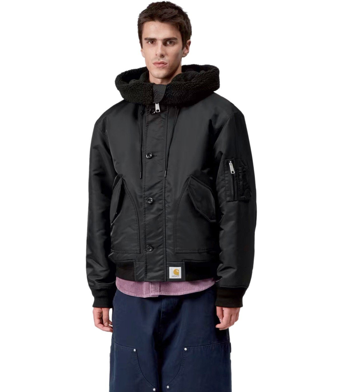 CARHARTT WIP OLTERO BLACK HOODED BOMBER JACKET