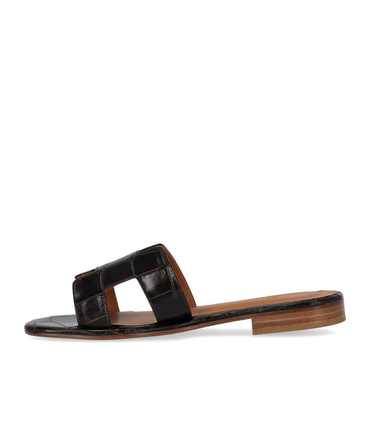 PAOLO FERRARA KROKO-PRINT BRAUNE SANDALE