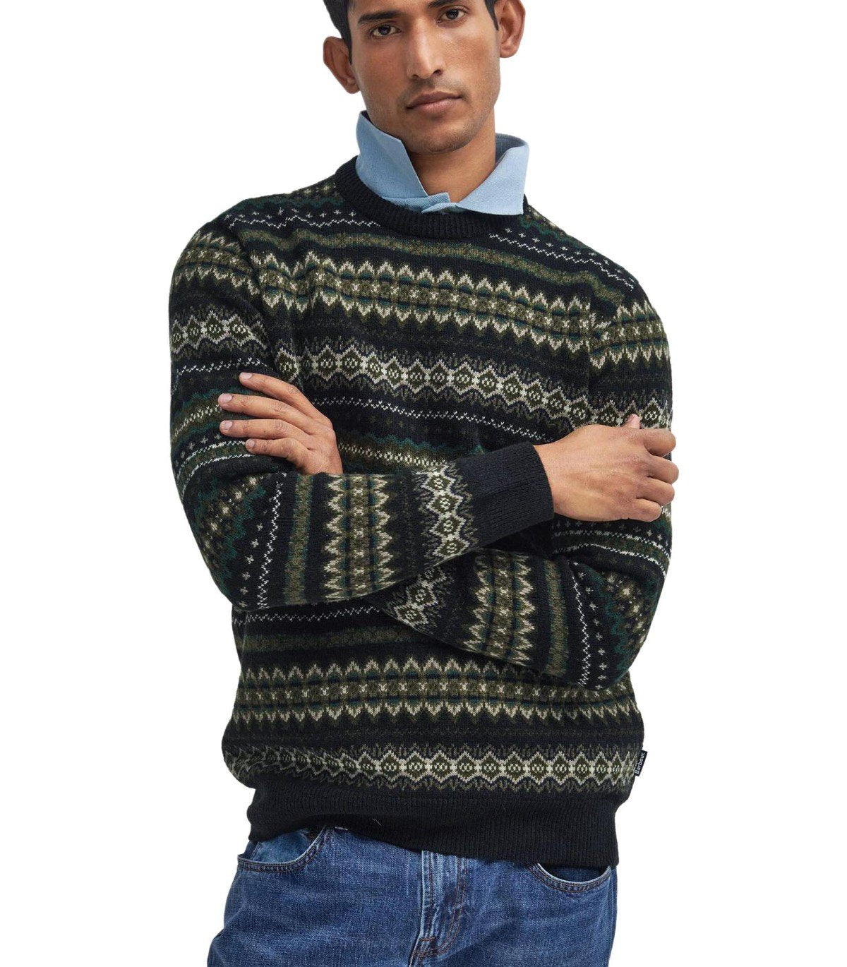 BARBOUR CASE FAIRISLE SCHWARZ GRÜN RUNDHALSPULLOVER