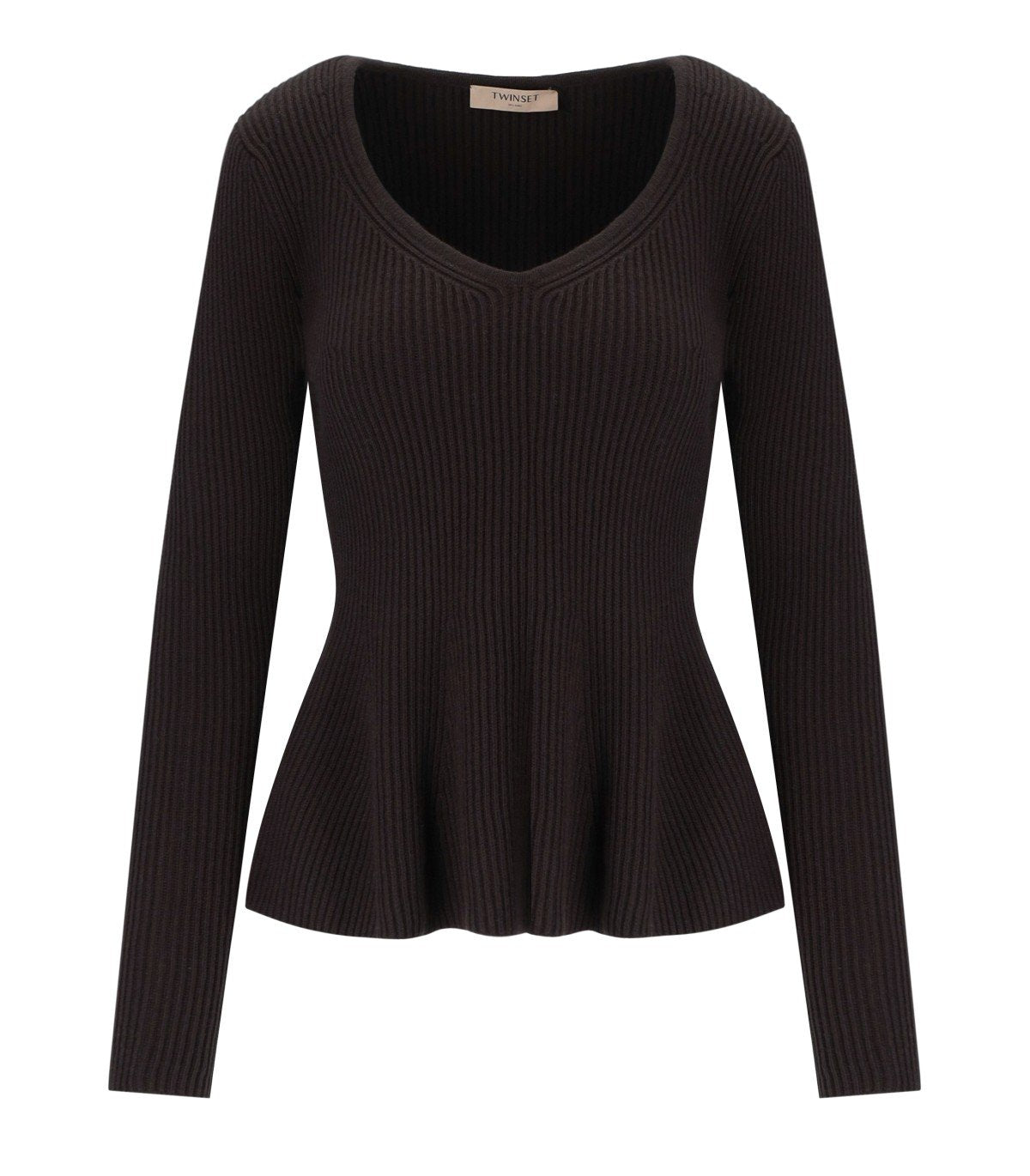 TWINSET CHOCOLATE RIBBED PULLOVER