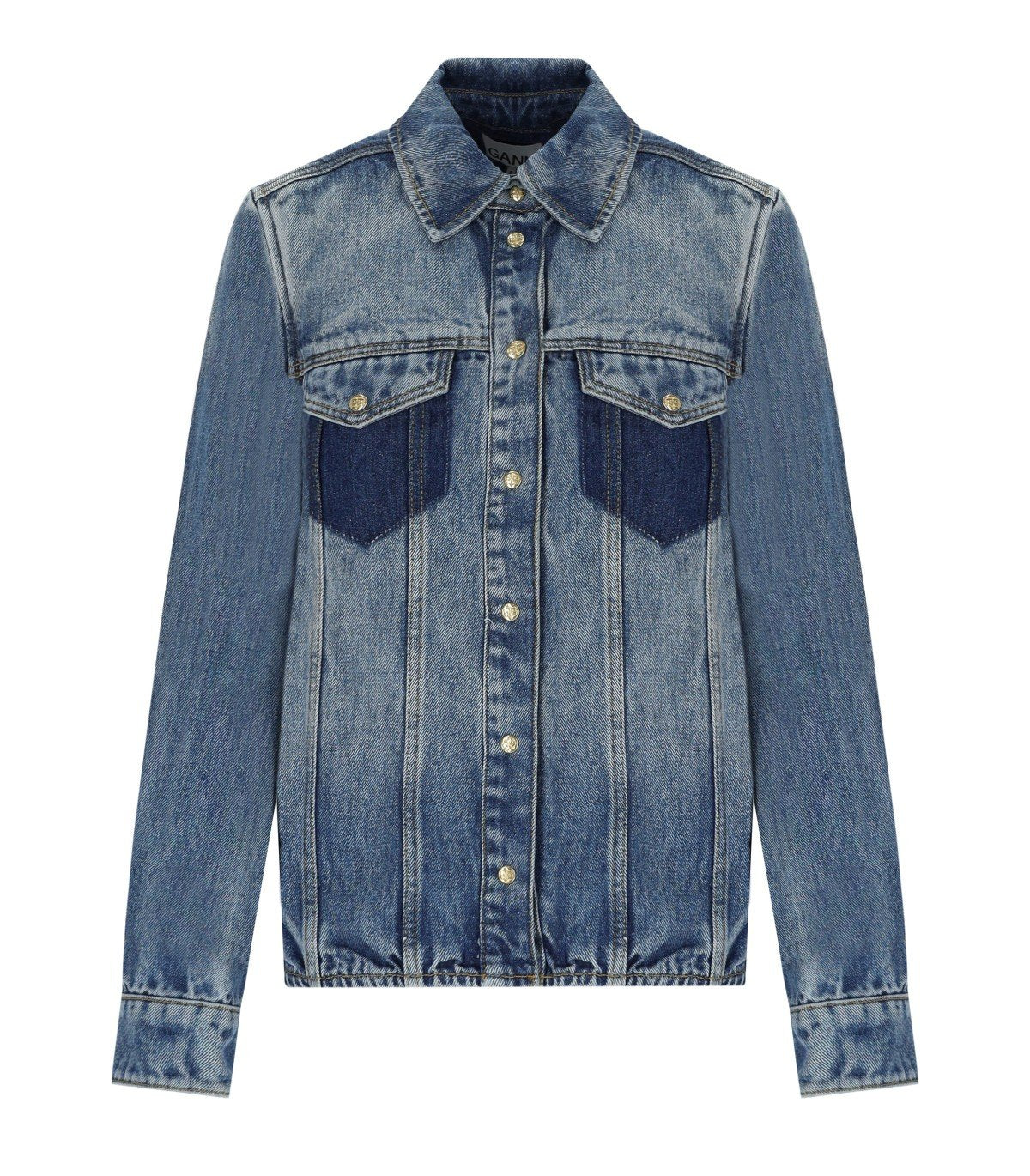 GANNI BLAUE DENIM-HEMD