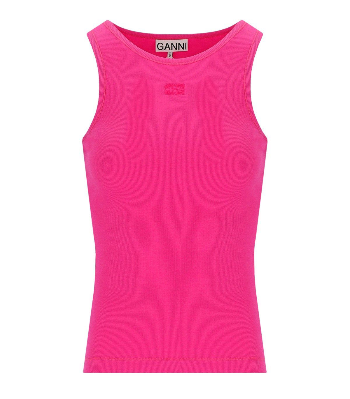 GANNI FUCHSIA RIBBED TOP
