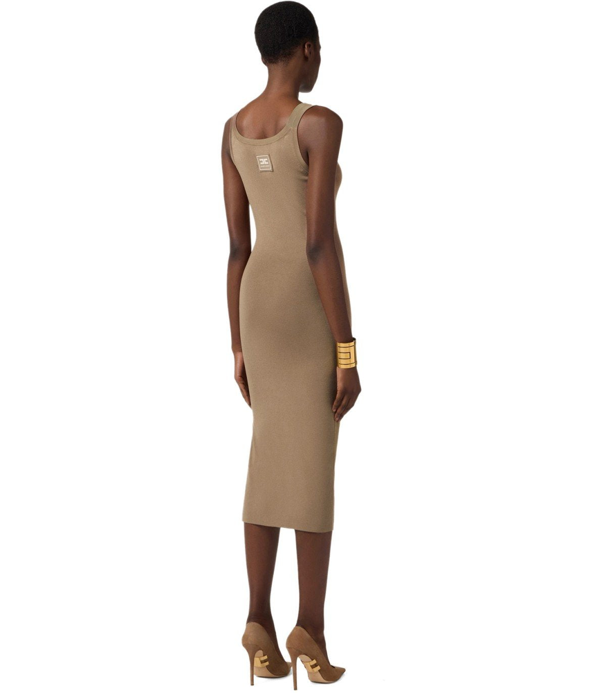 ELISABETTA FRANCHI BEIGE MIDI STRICKKLEID