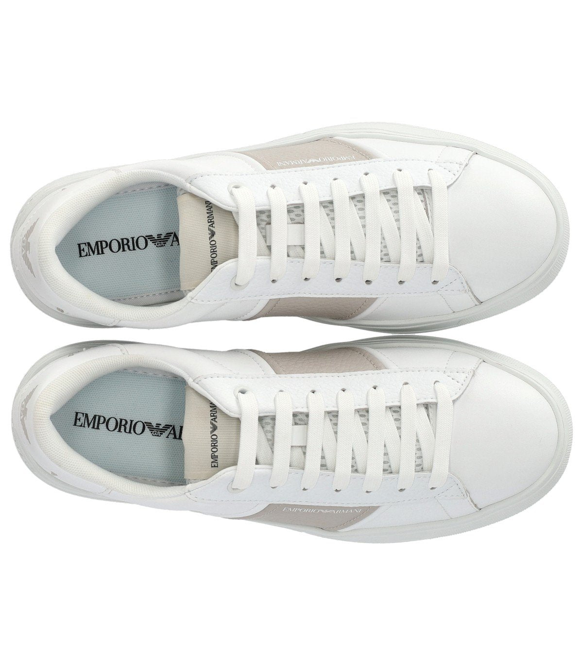 EMPORIO ARMANI WHITE AND BEIGE SNEAKER