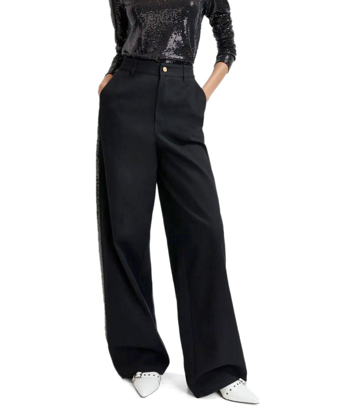 ESSENTIEL ANTWERP GORROR BLACK WIDE LEG PANTS