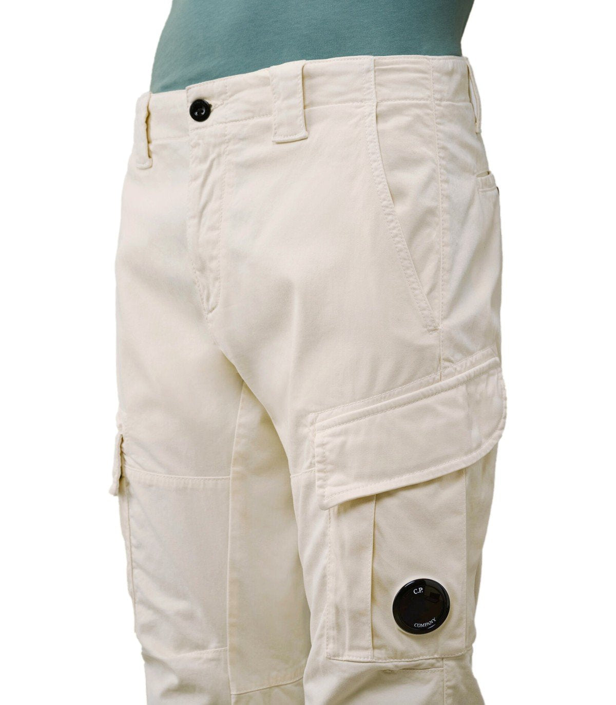 C.P. COMPANY STRETCH SATEEN PISTACHIO SHELL CARGO PANTS
