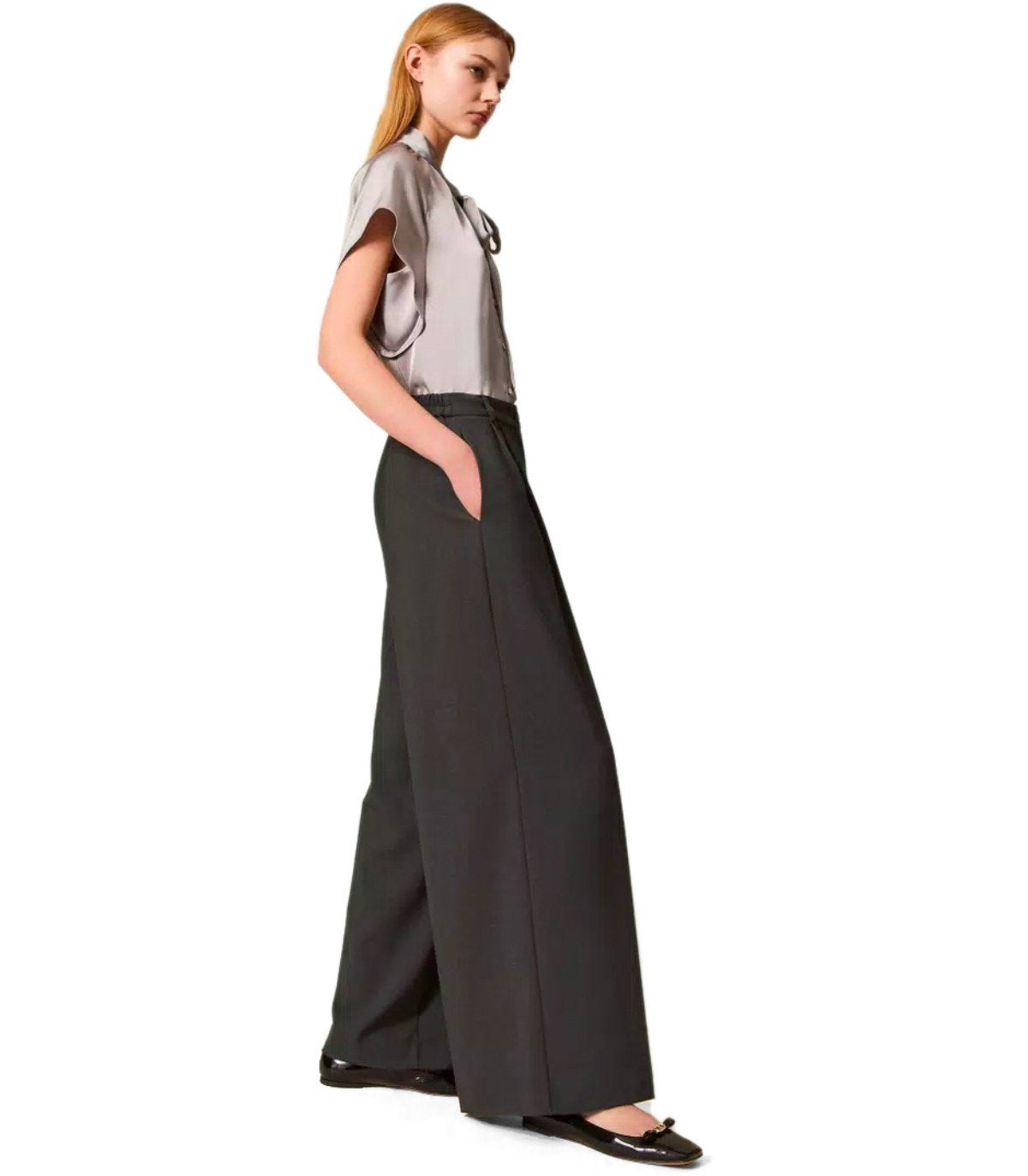TWINSET ANTHRACITE GREY WIDE LEG PANTS