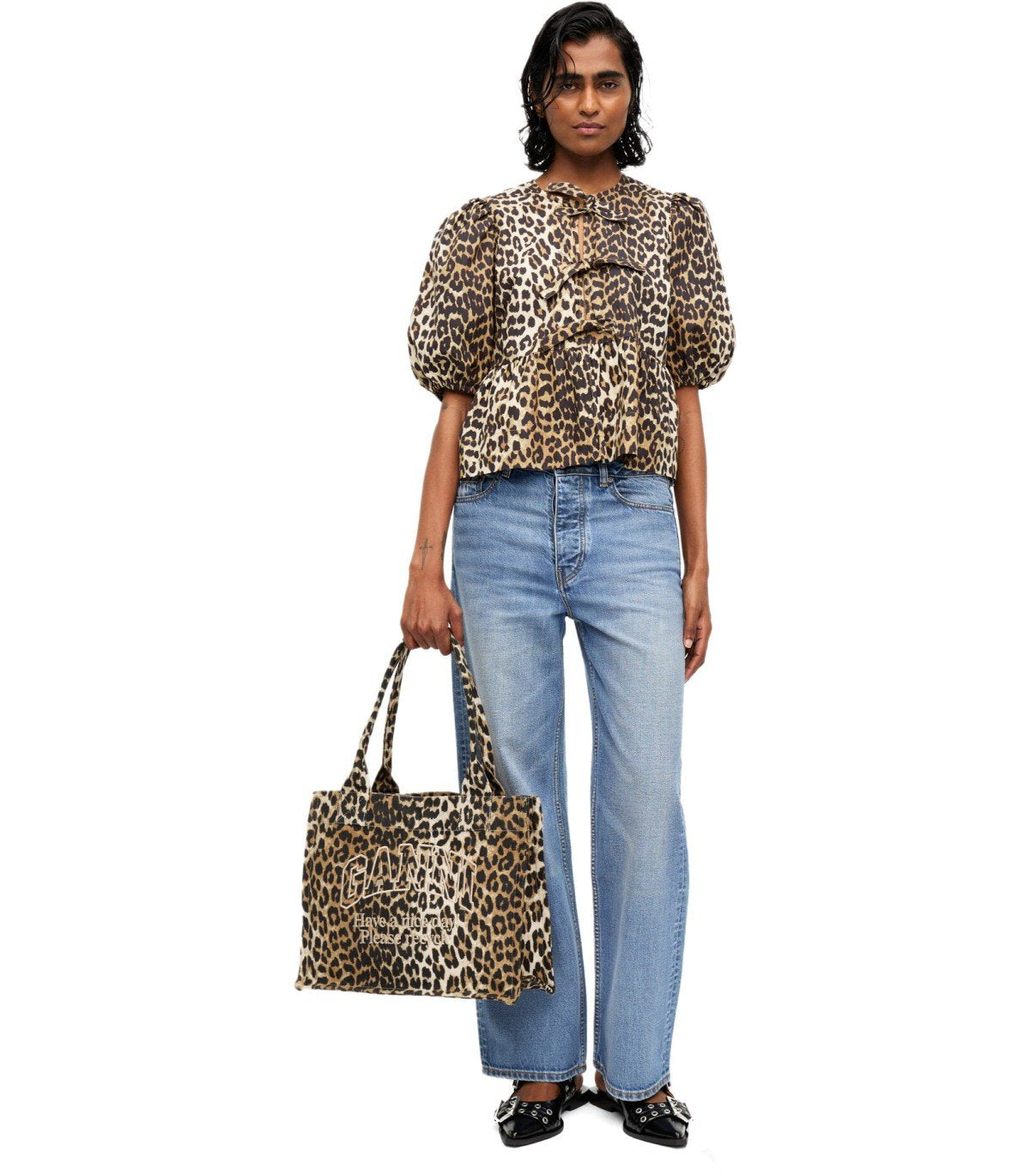 GANNI PEPLUM BLUSE MIT ANIMALDRUCK