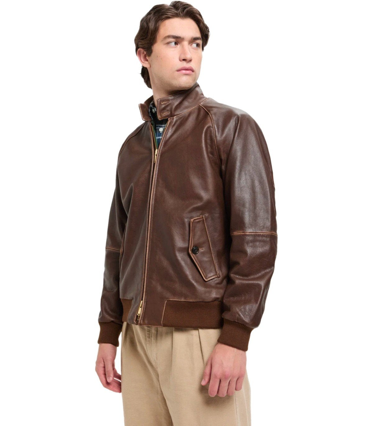 BARACUTA G9 LEATHER CHOCOLATE BOMBER JACKET