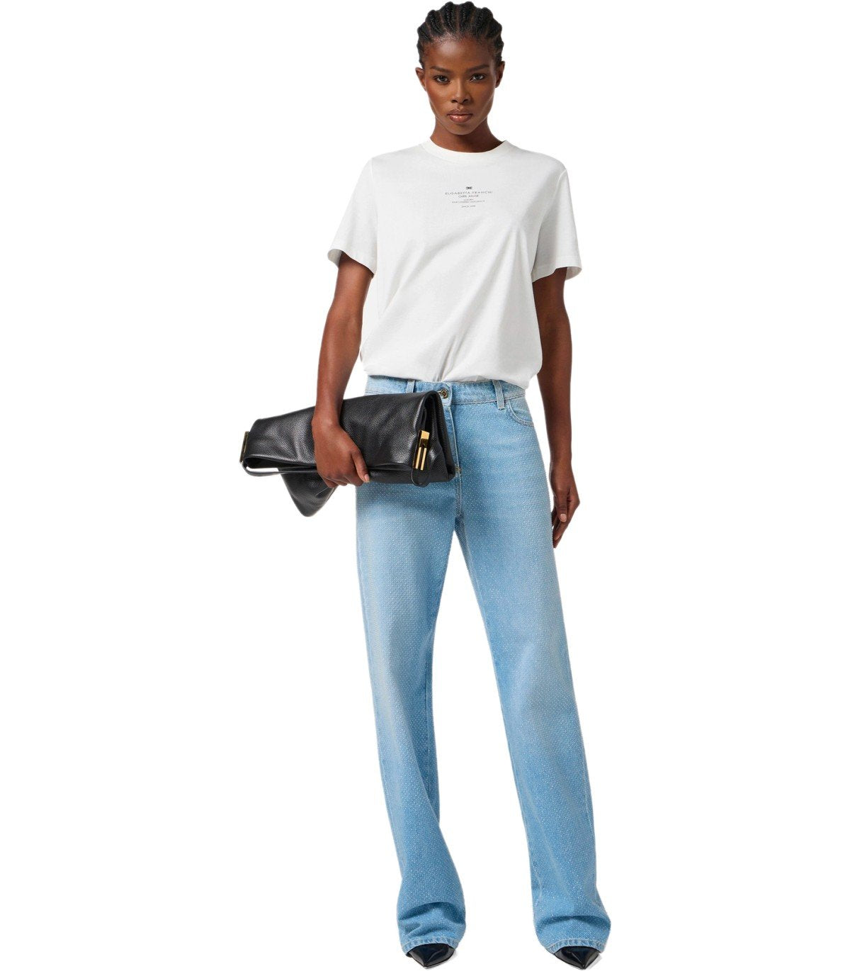 ELISABETTA FRANCHI WHITE T-SHIRT WITH LOGO