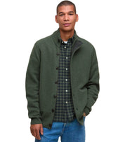 BARBOUR ESSENTIAL PATCH ZIP OLIVE GREEN CARDIGAN