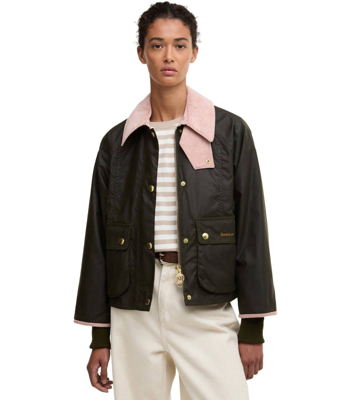 BARBOUR BEADNELL WAX OLIVGRÜNE CROPPED JACKE