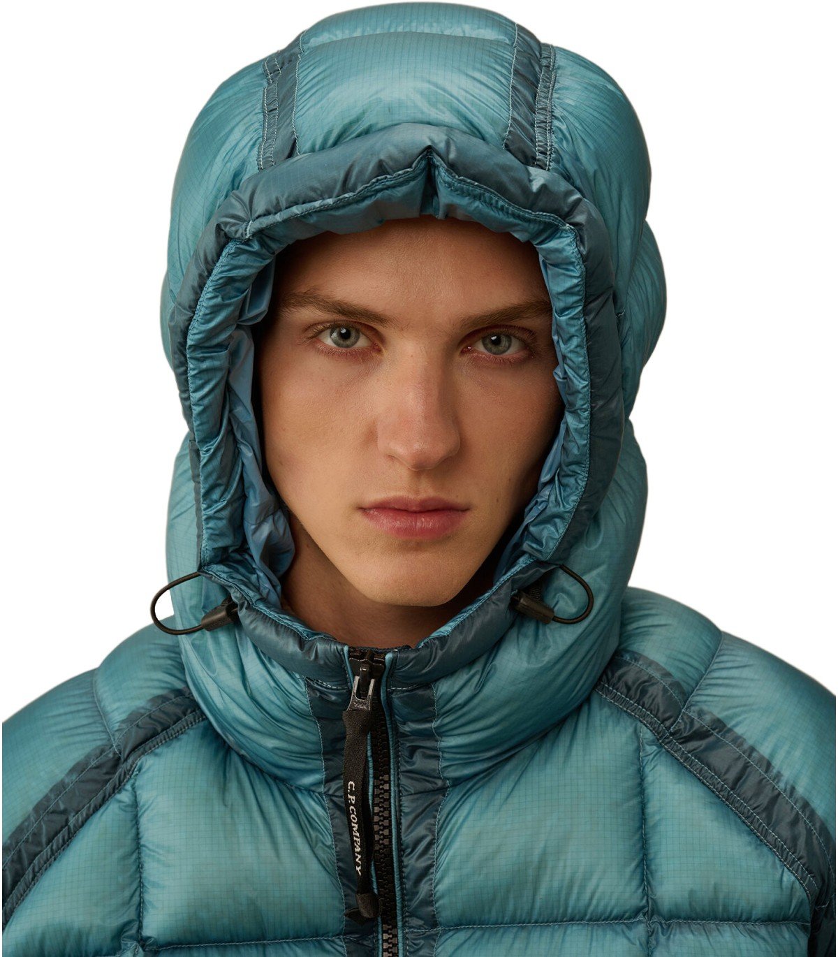 C.P. COMPANY D.D.-SHELL AEGEAN BLUE HOODED DOWN JACKET