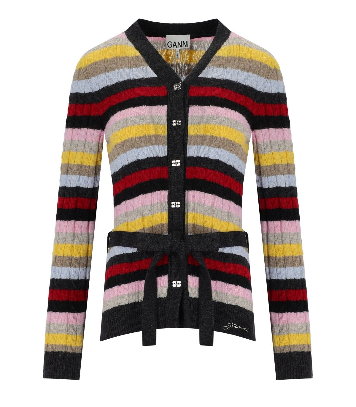 CARDIGAN A RIGHE CON CINTURA MULTICOLORE GANNI