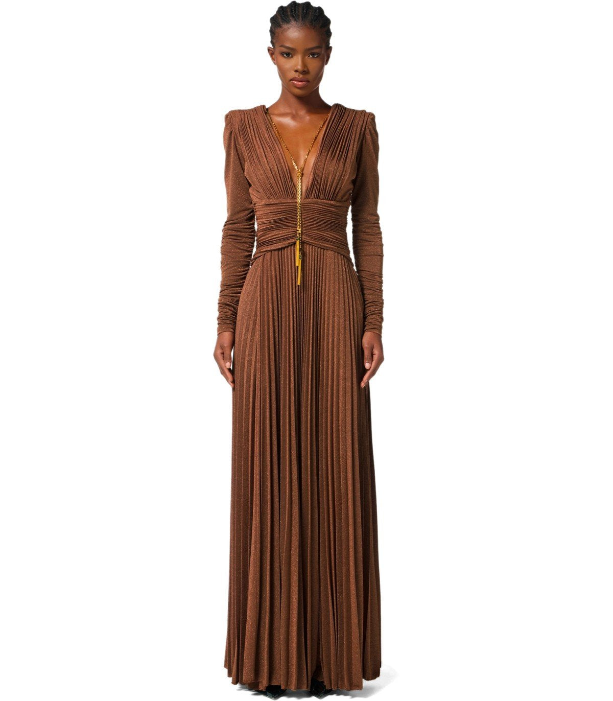 ELISABETTA FRANCHI RED CARPET BROWN SUGAR DRESS