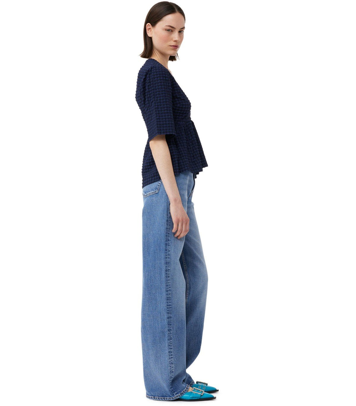 GANNI BLUE PEPLUM BLOUSE