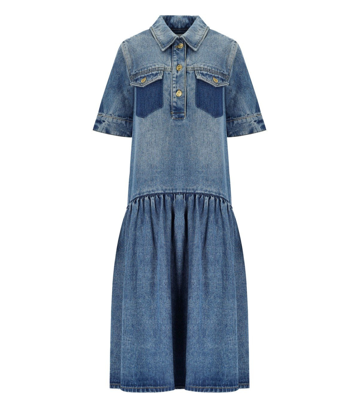 GANNI BLAUES DENIM HEMDKLEID