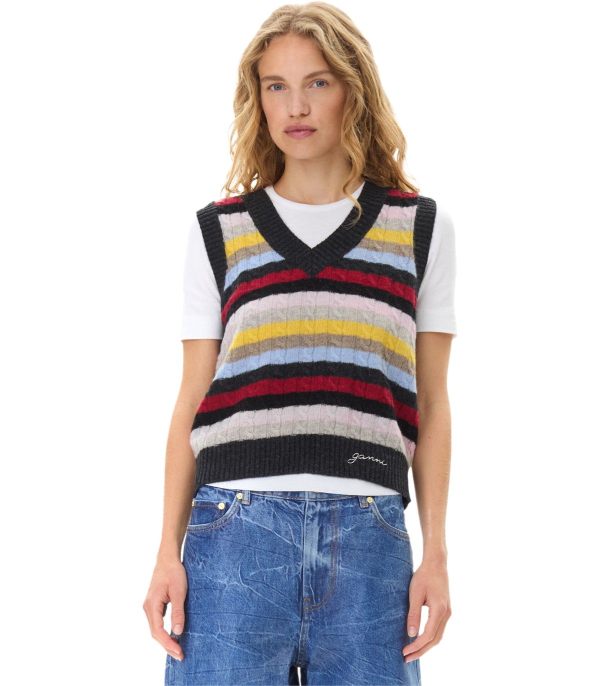 【関税＆送料込み】Ganni 'Blue Striped' Vest Ganni Blue Striped Soft Wool Vest | Liberty
