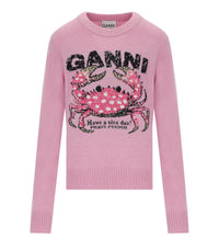 GANNI PINK CRAB CREW NECK SWEATER - XS