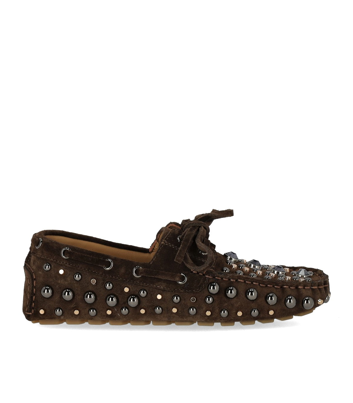 STRATEGIA VELOUR BROWN STUDDED LOAFER