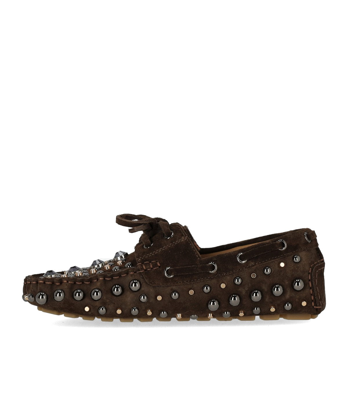 STRATEGIA VELOUR BROWN STUDDED LOAFER