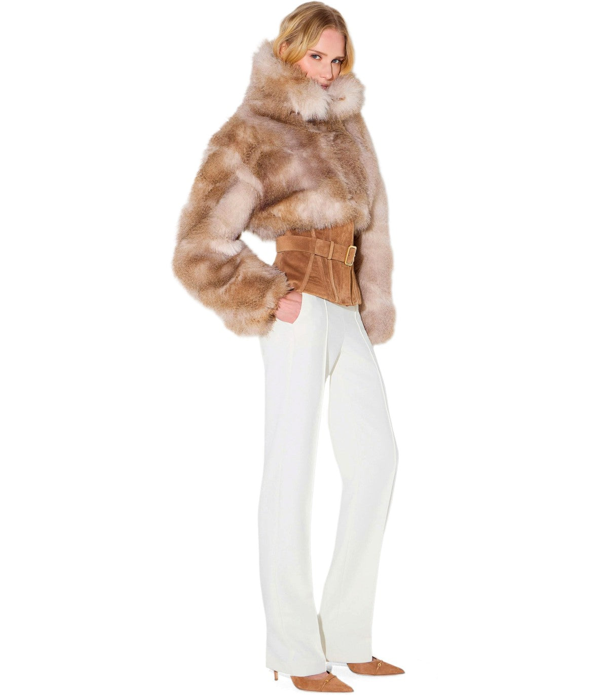 FAUX FUR BUSTIER BEIGE ELISABETTA FRANCHI