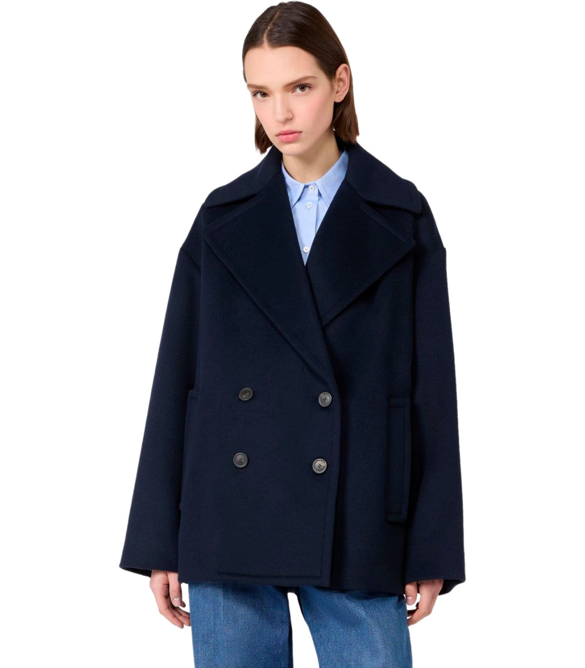 DOUBLE-BREASTED PEA COAT ALPE BLUE MAX MARA WEEKEND