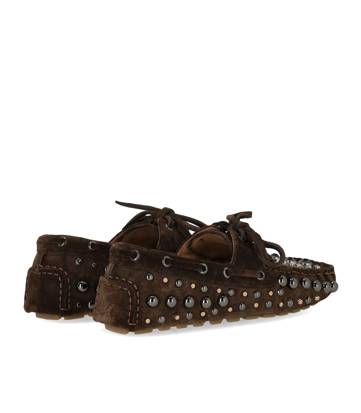 STRATEGIA VELOUR BROWN STUDDED LOAFER