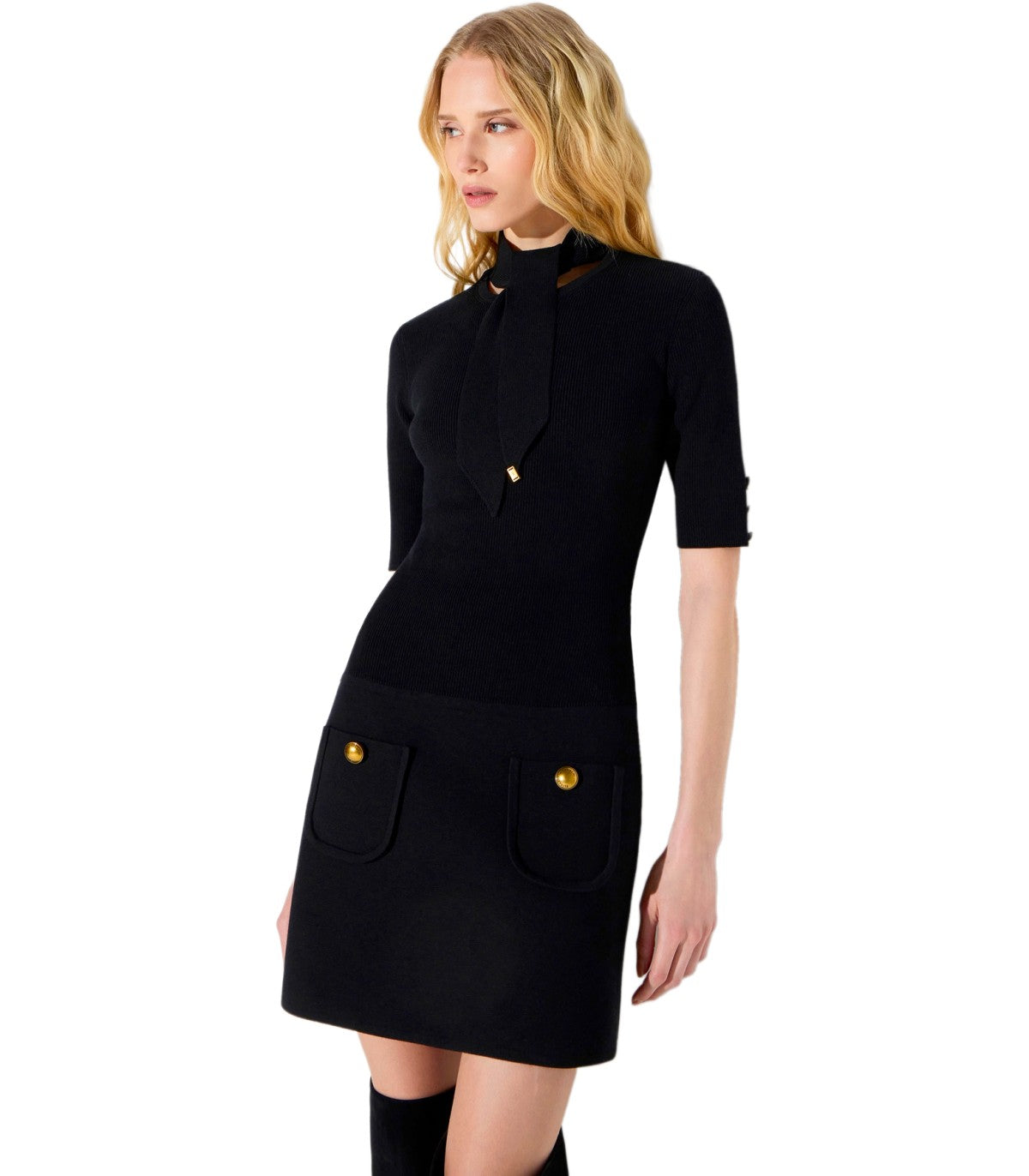 SCHWARZES MINI-STRICKKLEID ELISABETTA FRANCHI