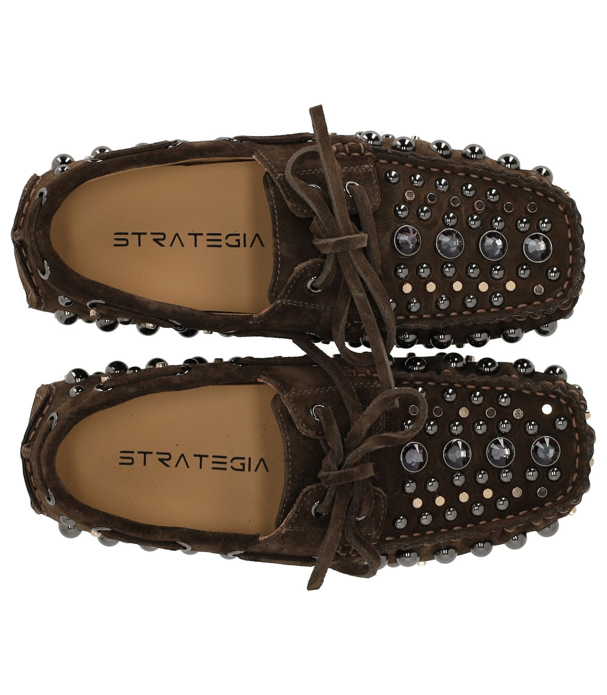 STRATEGIA VELOUR BROWN STUDDED LOAFER