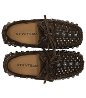 STRATEGIA VELOUR BROWN STUDDED LOAFER