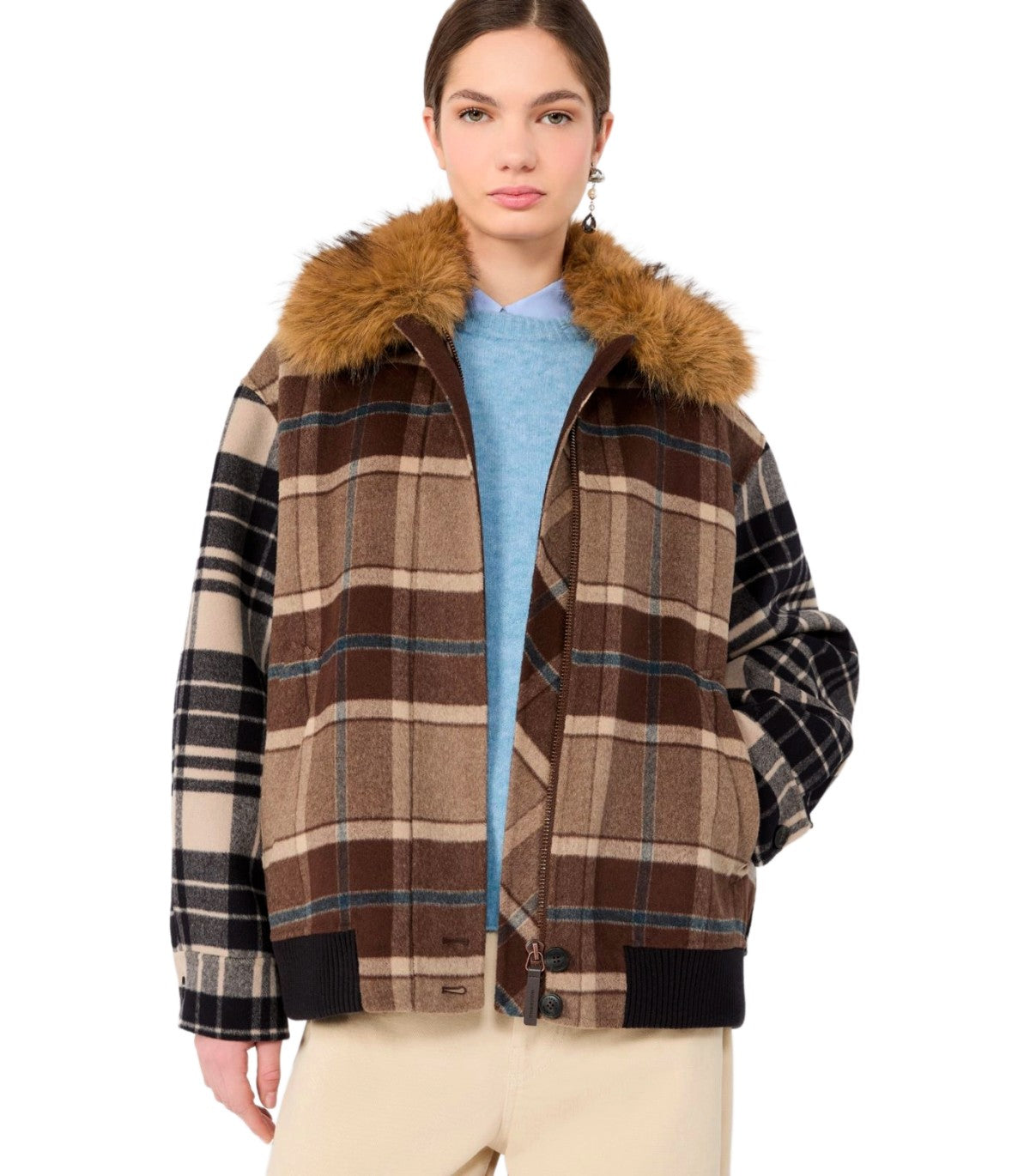 JACKET DIVINA IN WOOL CHECK BROWN MAX MARA WEEKEND